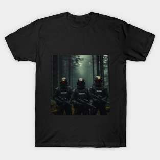 three soldiers with futuristic armor T-Shirt